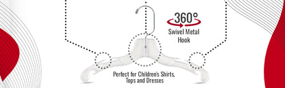 Cintres pour hauts de chemise de 12 po avec crochet pivotant en métal à 360° et encoches pour bretelles en plastique transparent (Mainetti 5075)
