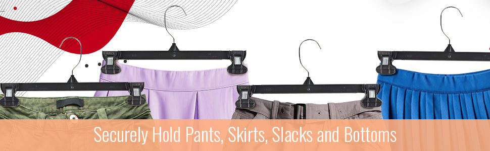 12" Black Plastic Pant/Skirt Slack Bottom Hangers With Turnable Metal Hook & Non-Slip Clips (Mainetti 6012)