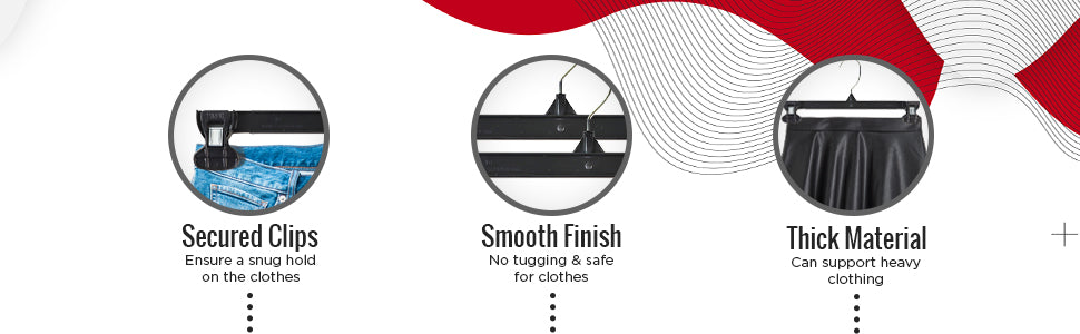 12" Black Plastic Pant/Skirt Slack Bottom Hangers With Turnable Metal Hook & Non-Slip Clips (Mainetti 6012)