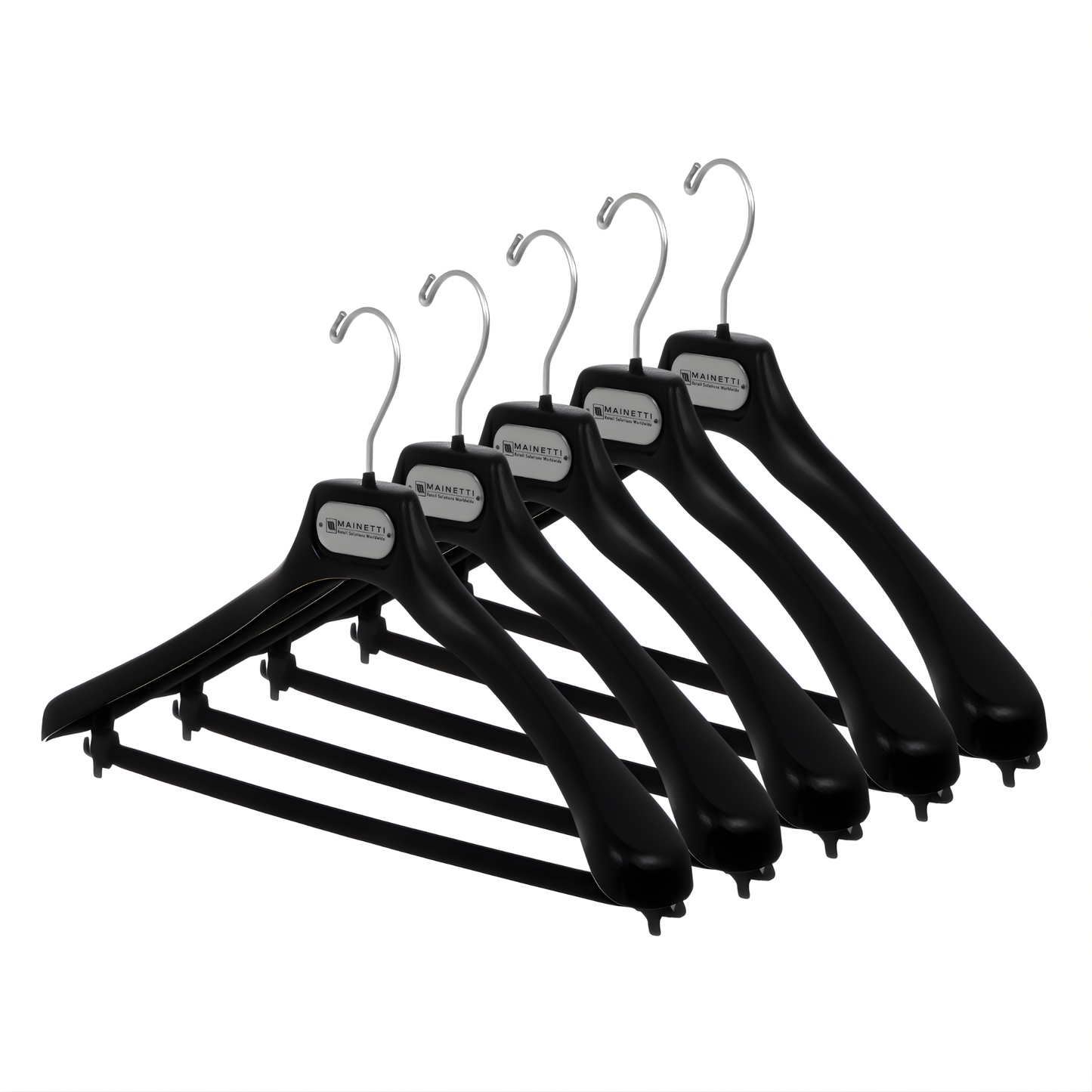 Cintre de costume en plastique noir 19" avec barre floquée (Mainetti SV48)