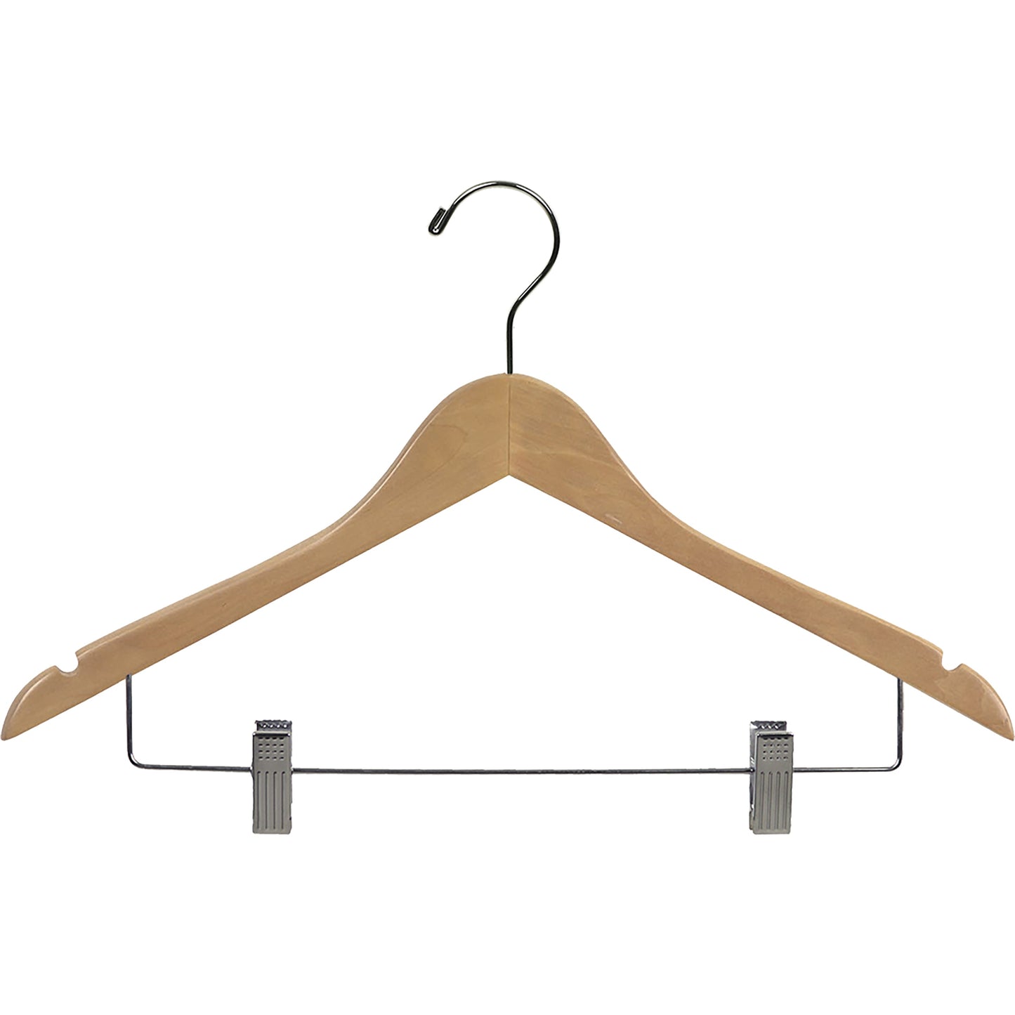 Percha de madera para trajes de 17" con pinzas metálicas