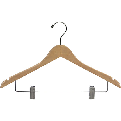 Percha de madera para trajes de 17" con pinzas metálicas
