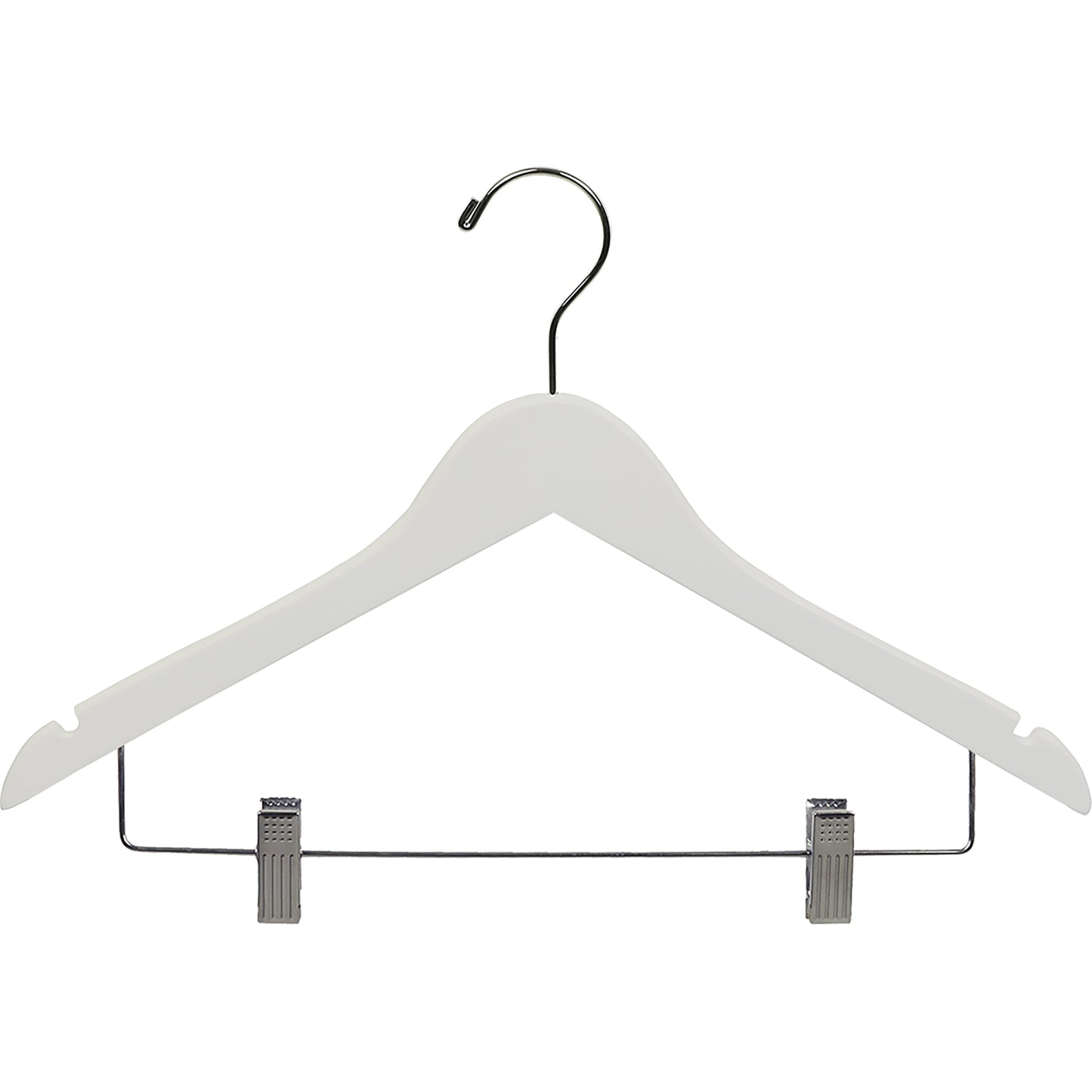 Percha de madera para trajes de 17" con pinzas metálicas