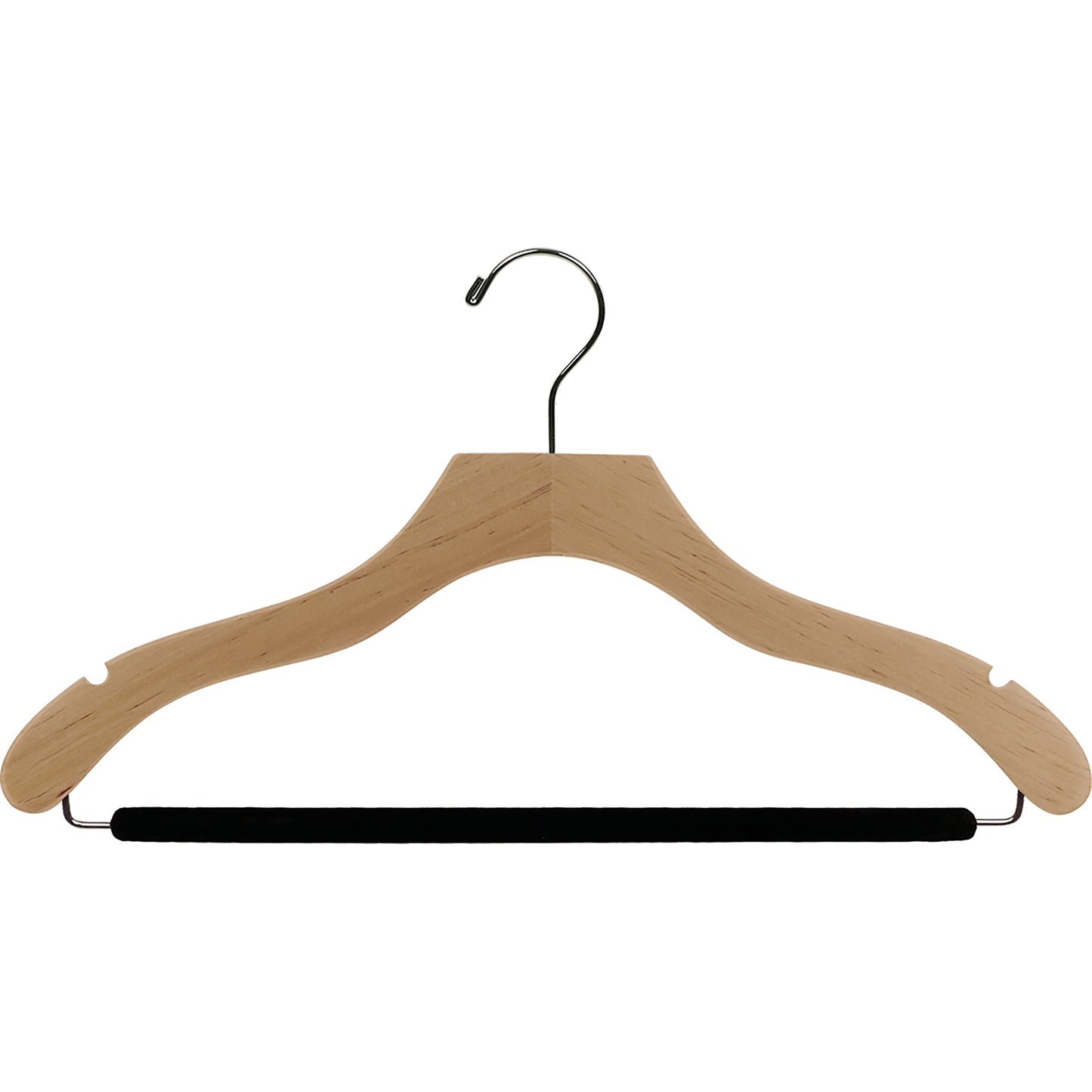 Percha para traje de 17" de madera ondulada con barra flocada