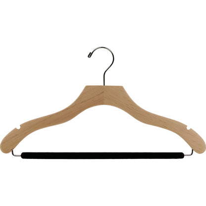 Percha para traje de 17" de madera ondulada con barra flocada