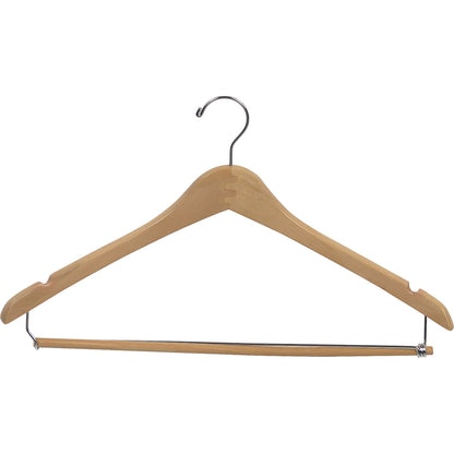 17" Contoured Wooden Suit Hanger with Locking Bar