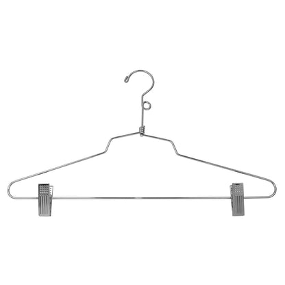 Cintre combiné en acier de 16 po avec clips pour coussin en vinyle et crochet à boucle